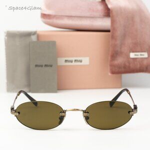 Miu Miu Men Sunglasses Old Gold Brown Oval MUA54S 26C09Z NEW AUTHENTIC